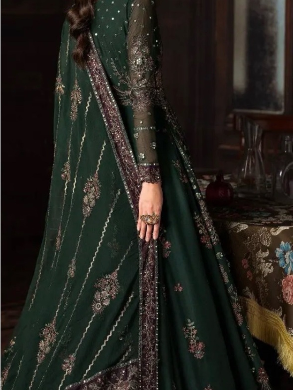 Embellished Deep Green Women's Anarkali Dress asim jofa orginal medium - Picture 4 of 8